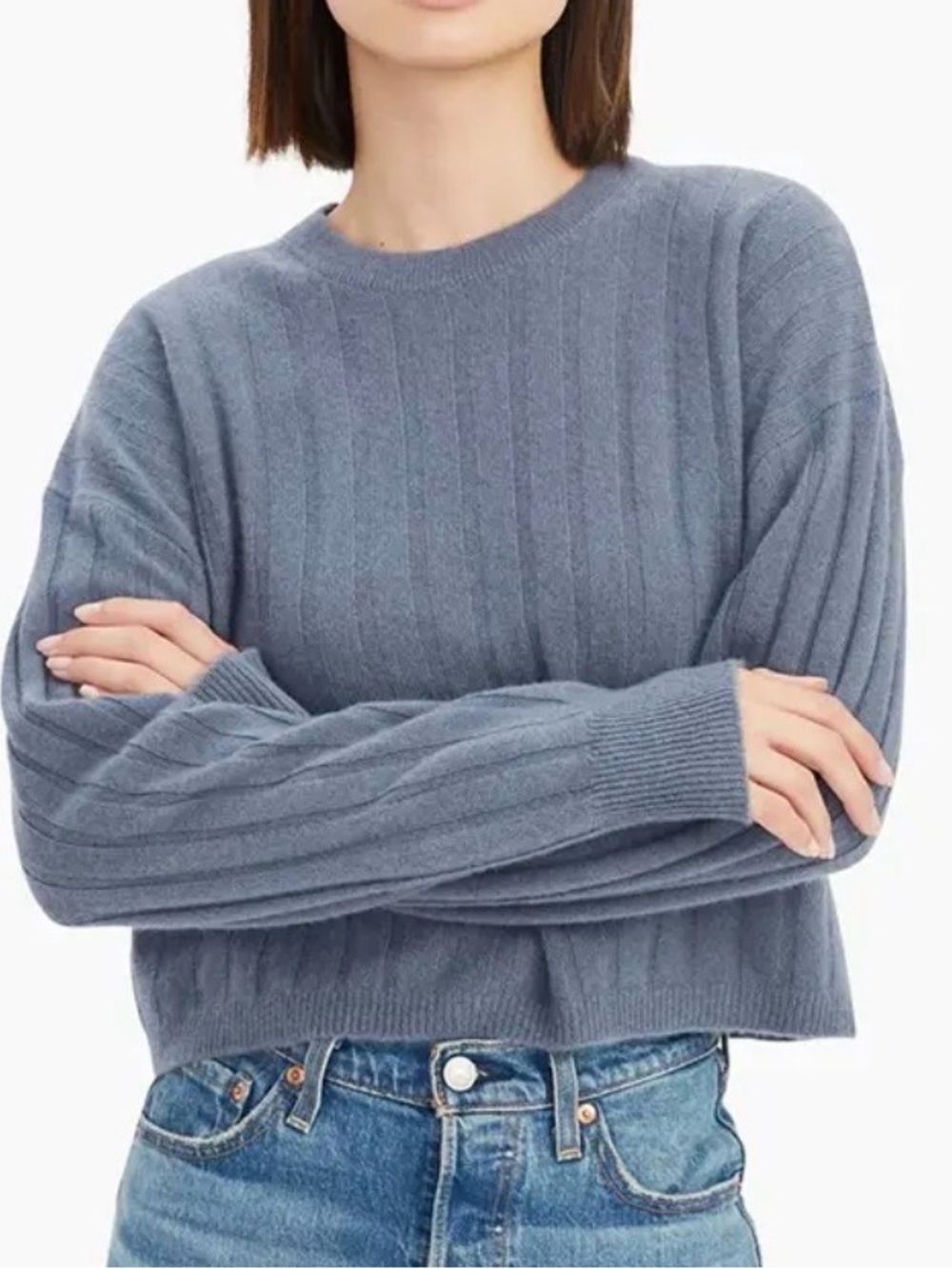 NAADAM Slate Blue Ribbed Crewneck Sweater